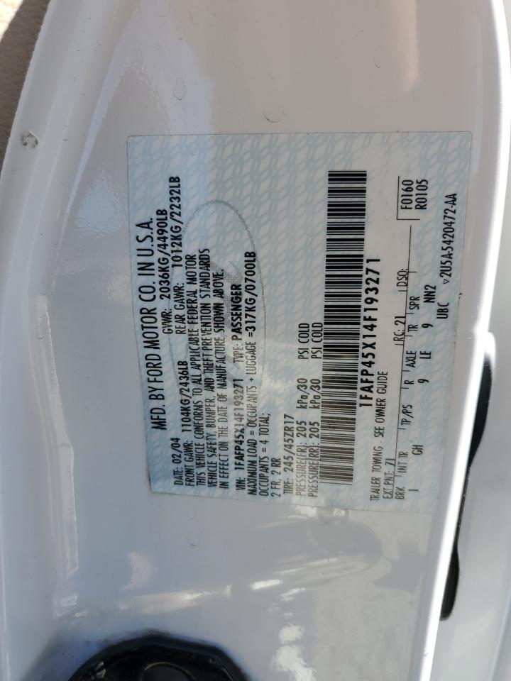 2004 Ford Mustang VIN 1FAFP45X14F193271 Copart auction photo, front end damage thumbnail 15