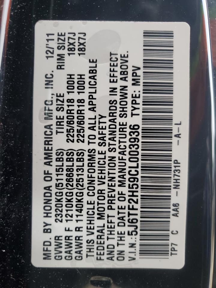 2012 Honda Crosstour VIN 5J6TF2H59CL003936 Copart auction photo, front end damage thumbnail 14