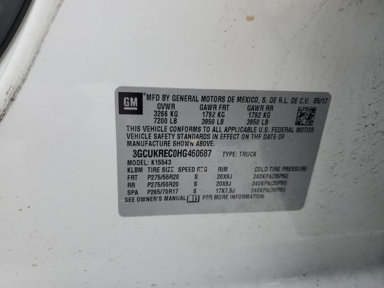 2017 Chevrolet Silverado VIN 3GCUKREC0HG460687 Copart auction photo, all over damage thumbnail 14