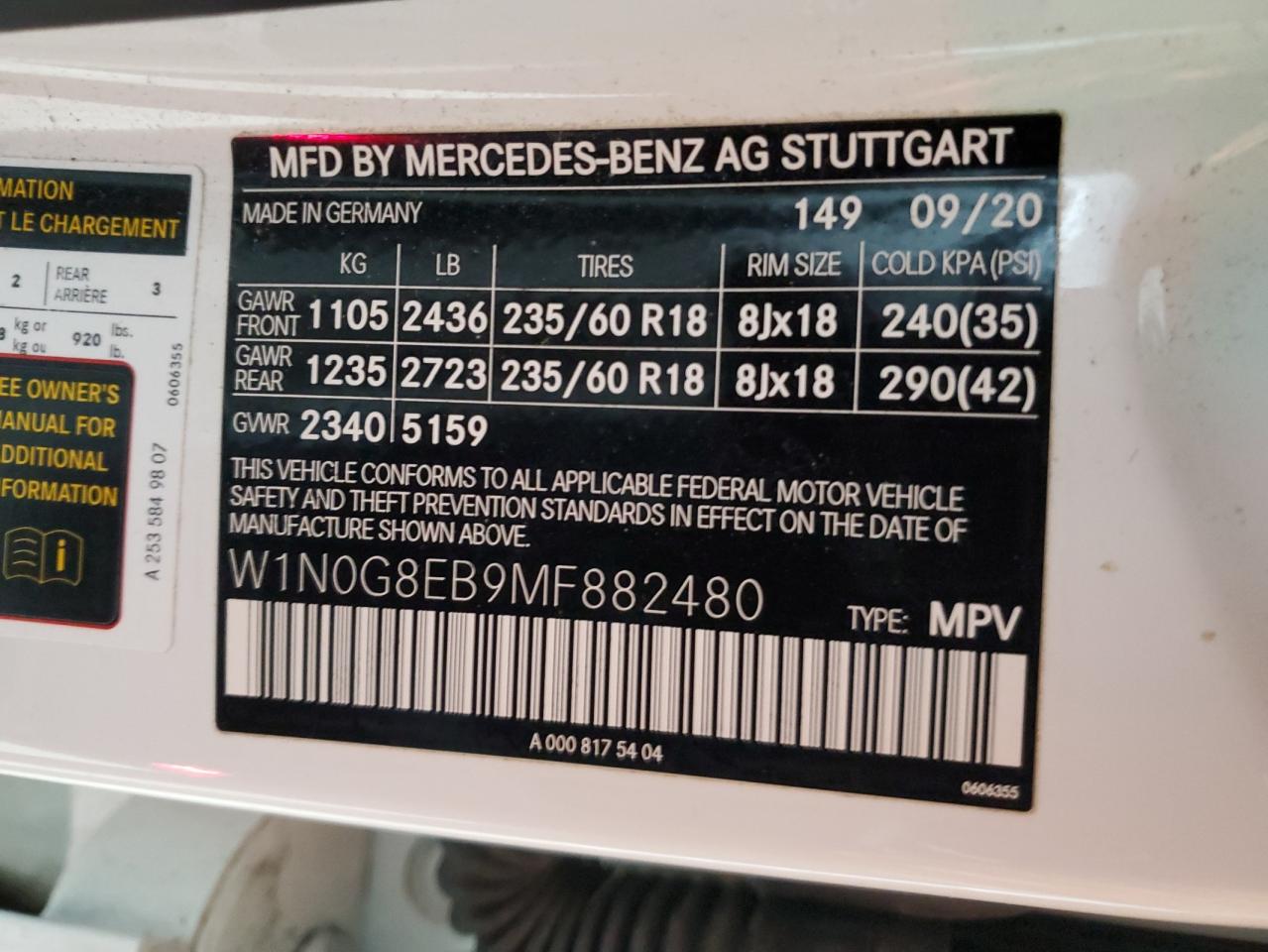 2021 Mercedes-Benz GLC VIN W1N0G8EB9MF882480 Copart auction photo, side / rear end damage thumbnail 14