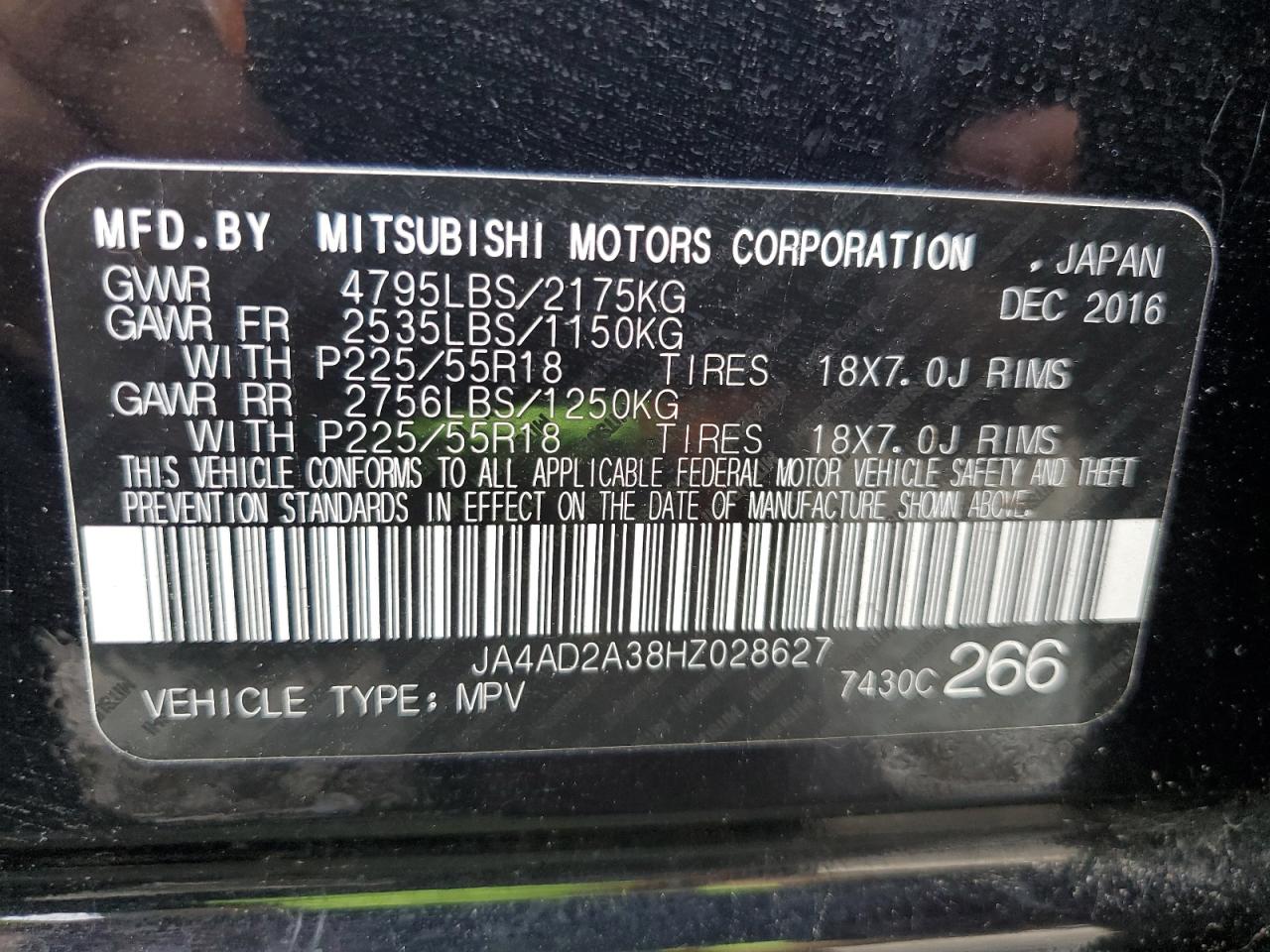 2017 Mitsubishi Outlander VIN JA4AD2A38HZ028627 Copart auction photo, side damage thumbnail 13