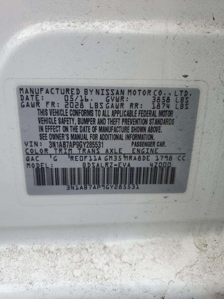 2016 Nissan Sentra VIN 3N1AB7AP9GY285531 Copart auction photo, front end / minor dent/scratches damage thumbnail 12