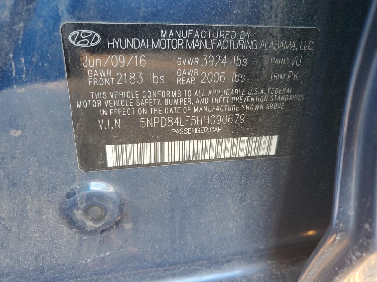 2017 Hyundai Elantra VIN 5NPD84LF5HH090679 Copart auction photo, front end / minor dent/scratches damage thumbnail 15