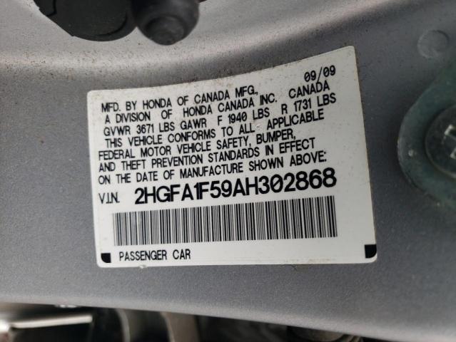 2010 Honda Civic VIN 2HGFA1F59AH302868 Copart auction photo, side damage thumbnail 12