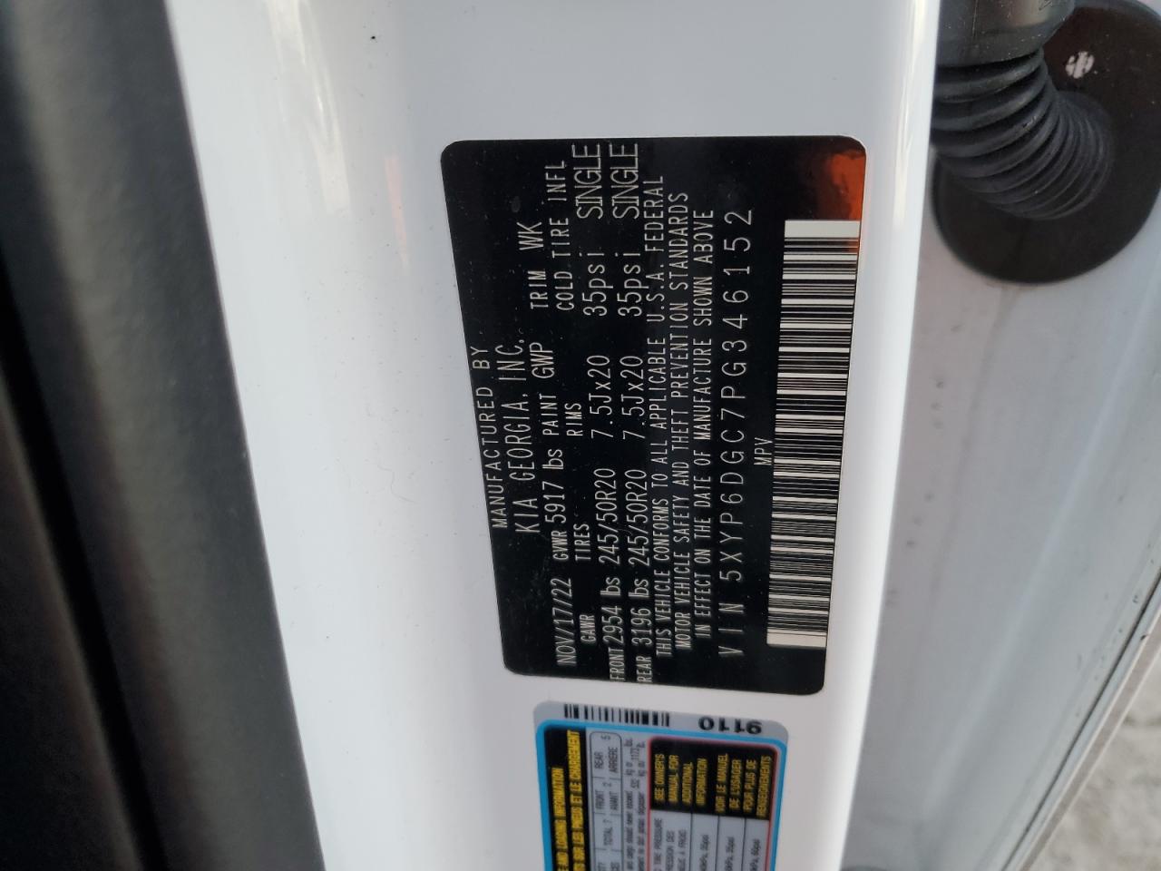 2023 KIA Telluride VIN 5XYP6DGC7PG346152 Copart auction photo, front end / minor dent/scratches damage thumbnail 15