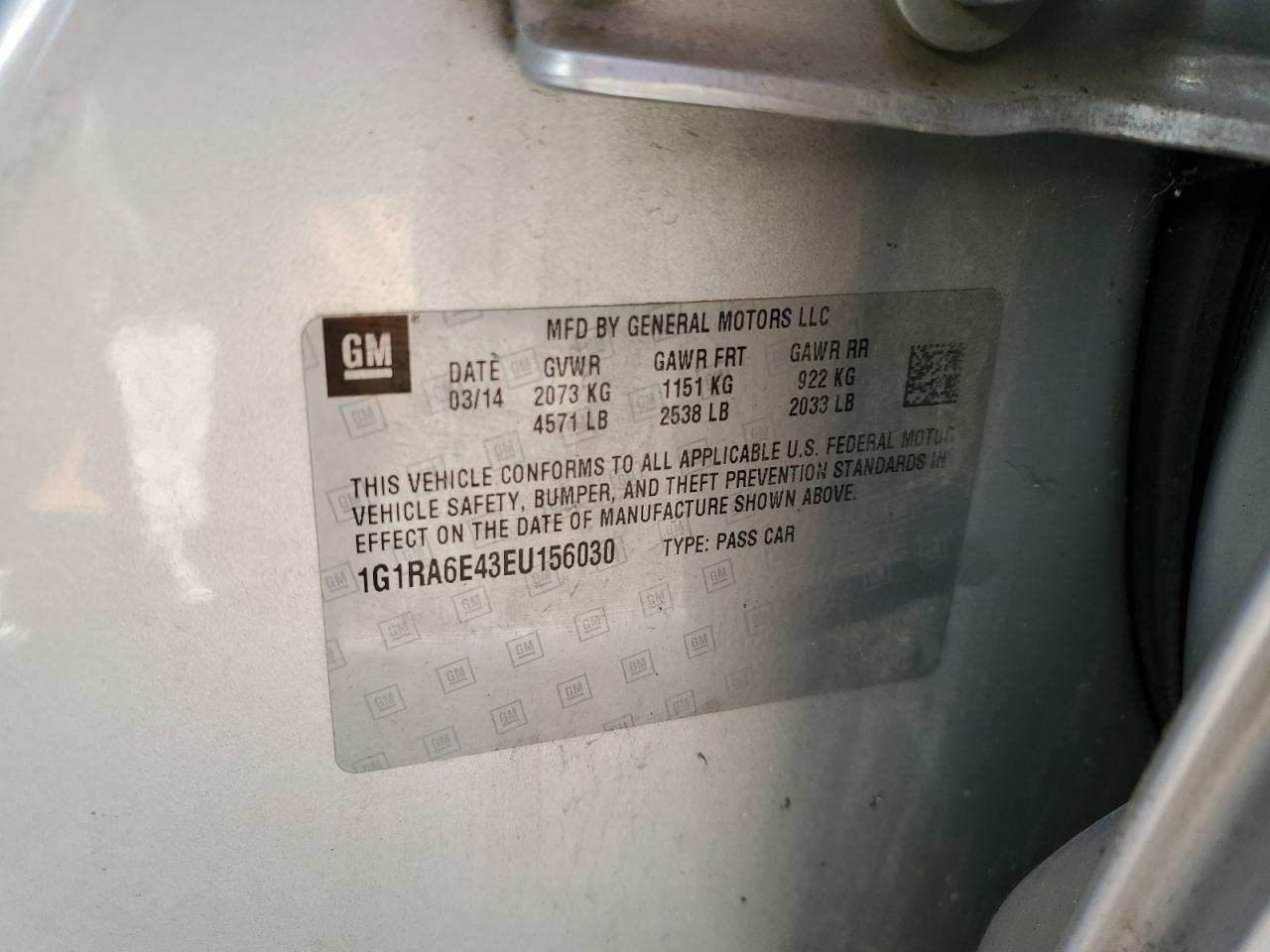2014 Chevrolet Volt VIN 1G1RA6E43EU156030 Copart auction photo, front end damage thumbnail 13