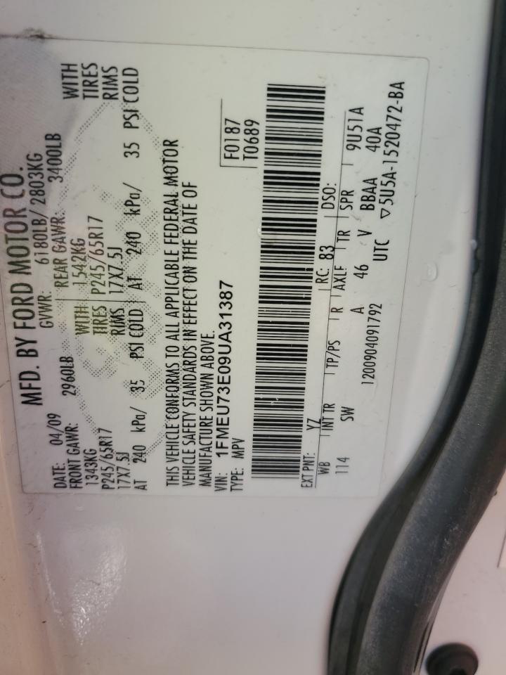 2009 Ford Explorer VIN 1FMEU73E09UA31387 Copart auction photo, rear end damage thumbnail 12