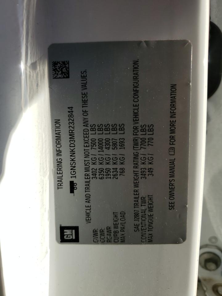 2021 Chevrolet Tahoe VIN 1GNSKNKD3MR232844 Copart auction photo, side damage thumbnail 13