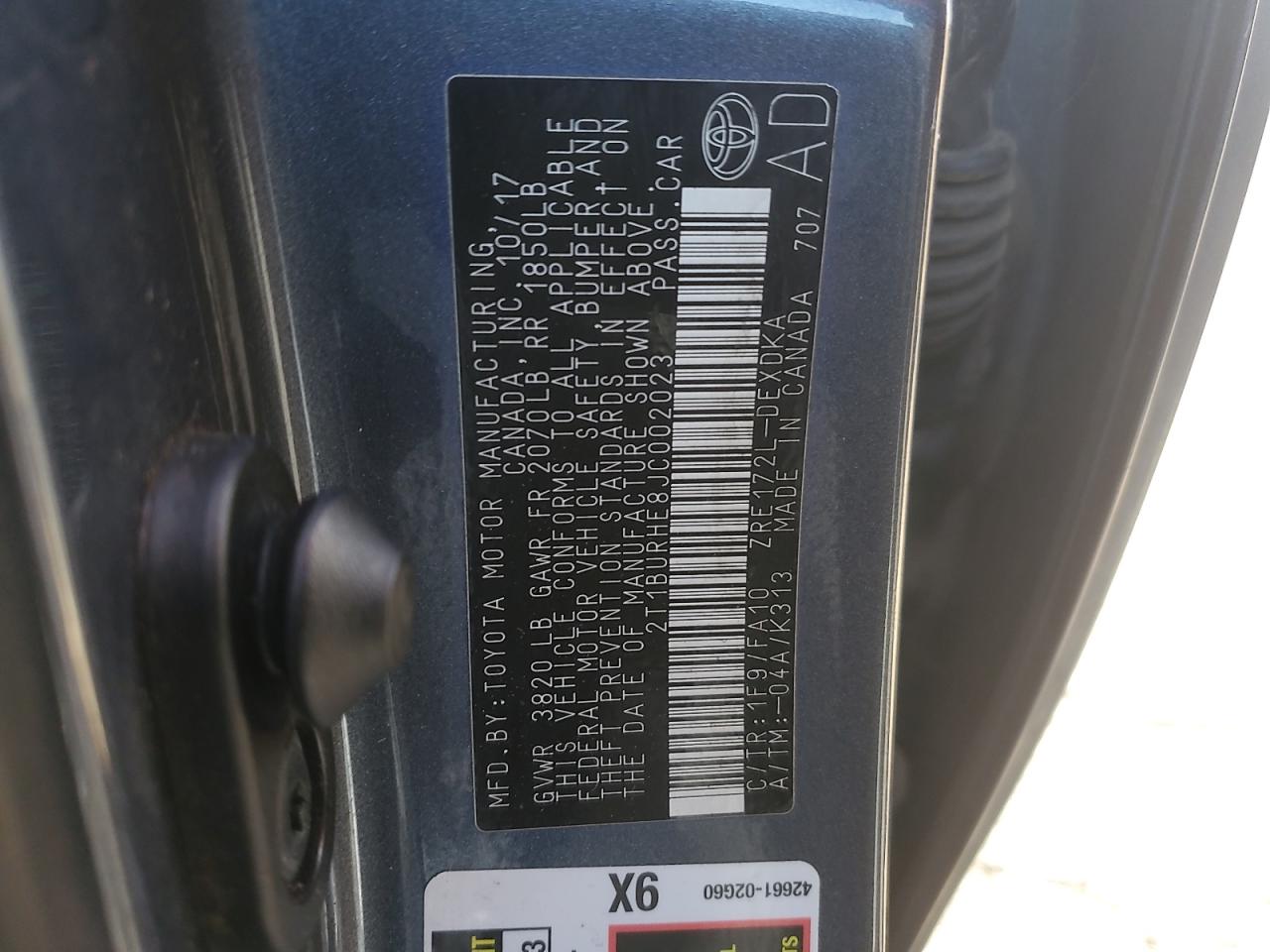 2018 Toyota Corolla VIN 2T1BURHE8JC002023 Copart auction photo, front end damage thumbnail 13