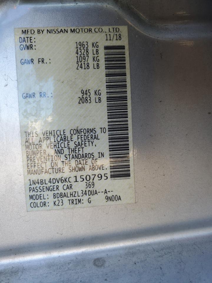 2019 Nissan Altima VIN 1N4BL4DV6KC150795 Copart auction photo, minor dent/scratches damage thumbnail 12