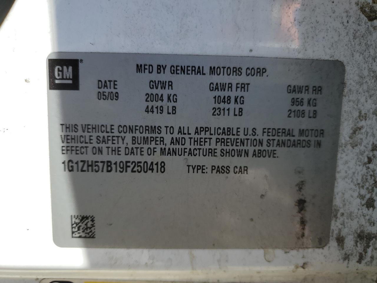 2009 Chevrolet Malibu VIN 1G1ZH57B19F250418 Copart auction photo, front end / side damage thumbnail 15