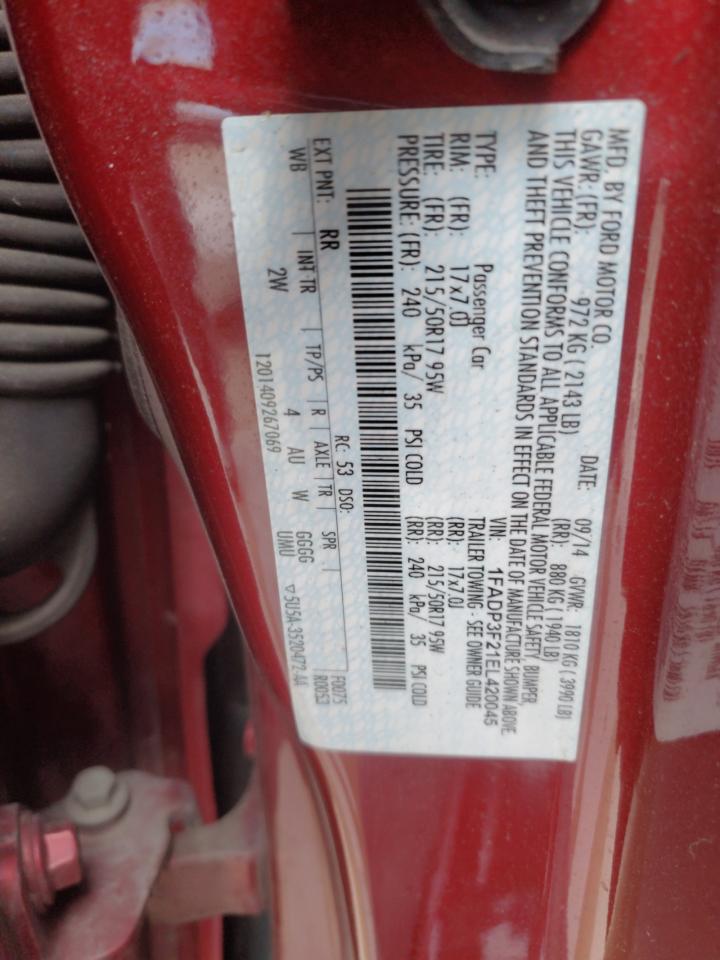 2014 Ford Focus VIN 1FADP3F21EL420045 Copart auction photo, front end / side damage thumbnail 13