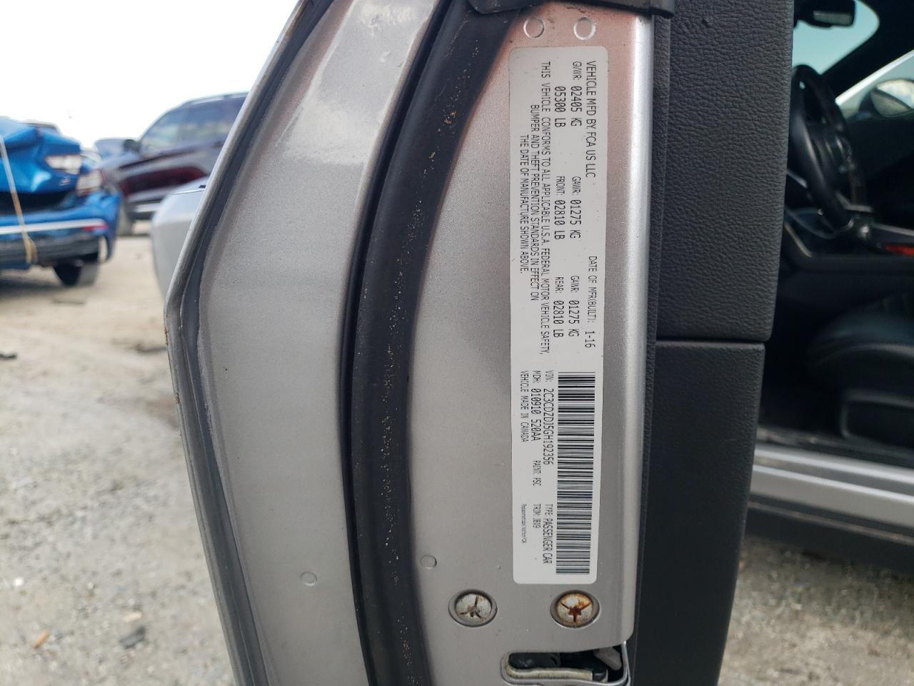 2016 Dodge Challenger VIN 2C3CDZDJ5GH192356 Copart auction photo, rear end / side damage thumbnail 12