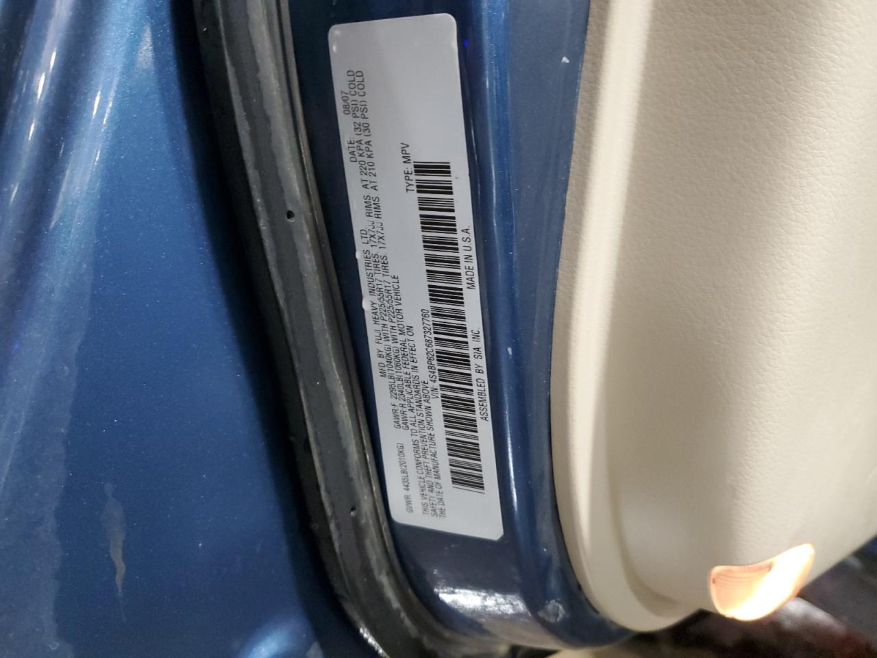 2008 Subaru Outback VIN 4S4BP62C687327760 Copart auction photo, side damage thumbnail 12