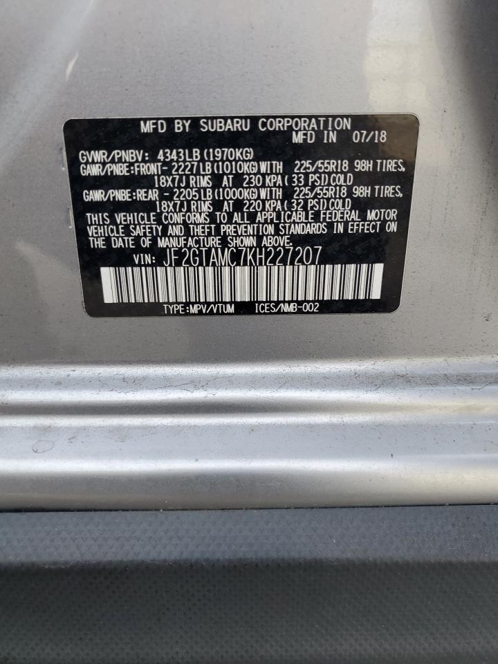2019 Subaru XV VIN JF2GTAMC7KH227207 Copart auction photo, rear end damage thumbnail 14