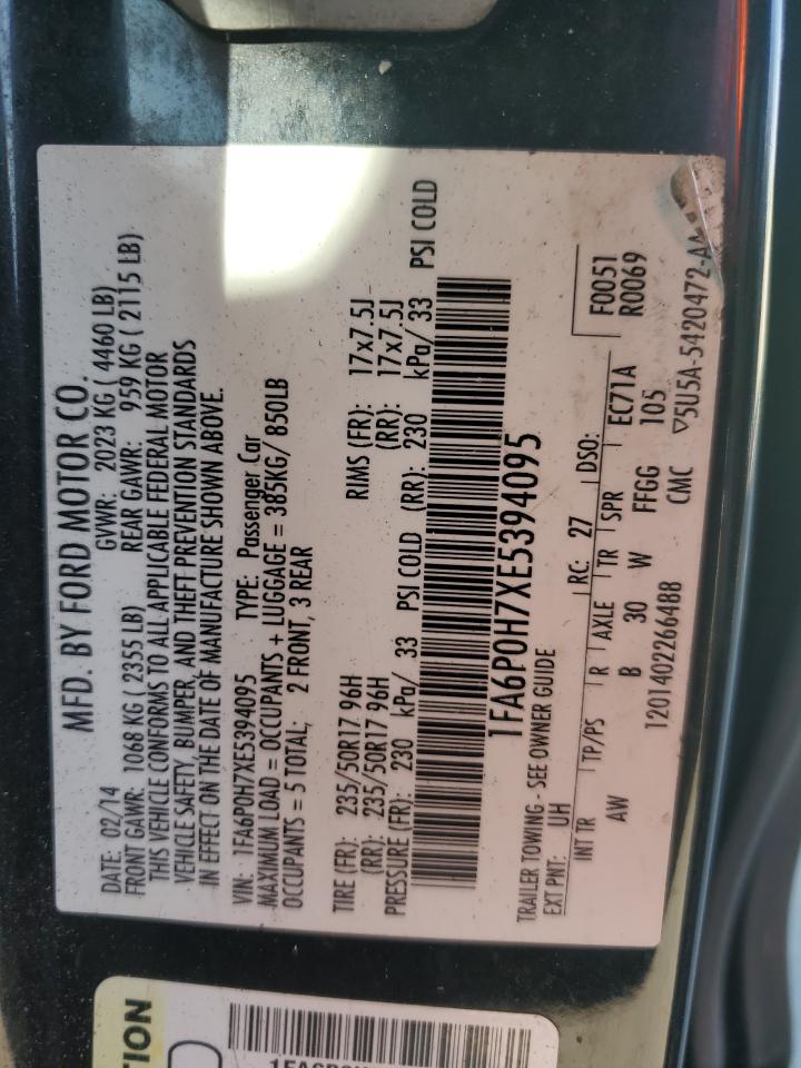 2014 Ford Fusion VIN 1FA6P0H7XE5394095 Copart auction photo, mechanical / front end damage thumbnail 13