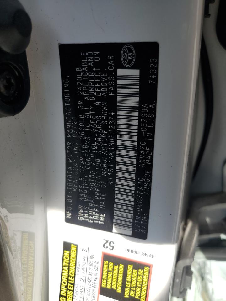 2021 Toyota Camry VIN 4T1S11AK1MU612374 Copart auction photo, side / rear end damage thumbnail 12