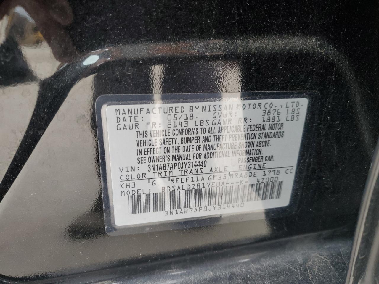 2018 Nissan Sentra VIN 3N1AB7AP0JY314440 Copart auction photo, front end damage thumbnail 14