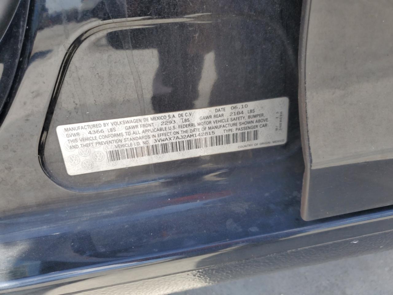 2010 Volkswagen Jetta VIN 3VWAX7AJ2AM142815 Copart auction photo, front end / rear end damage thumbnail 14