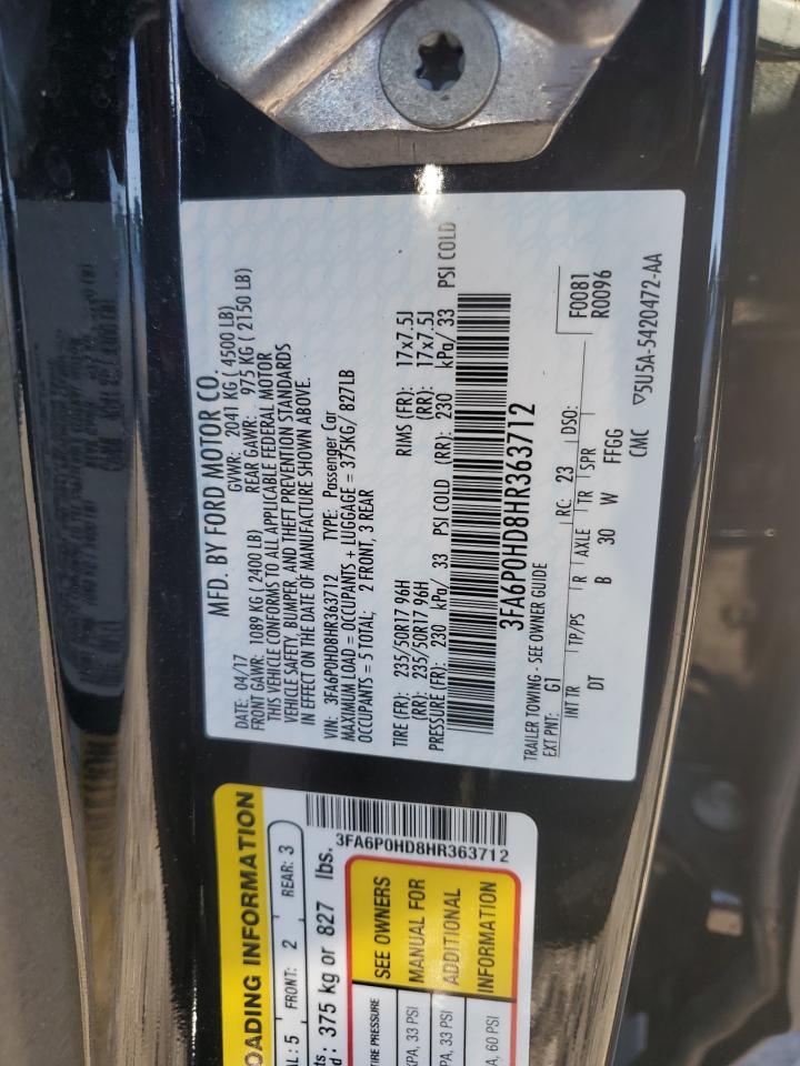 2017 Ford Fusion VIN 3FA6P0HD8HR363712 Copart auction photo, front end damage thumbnail 14