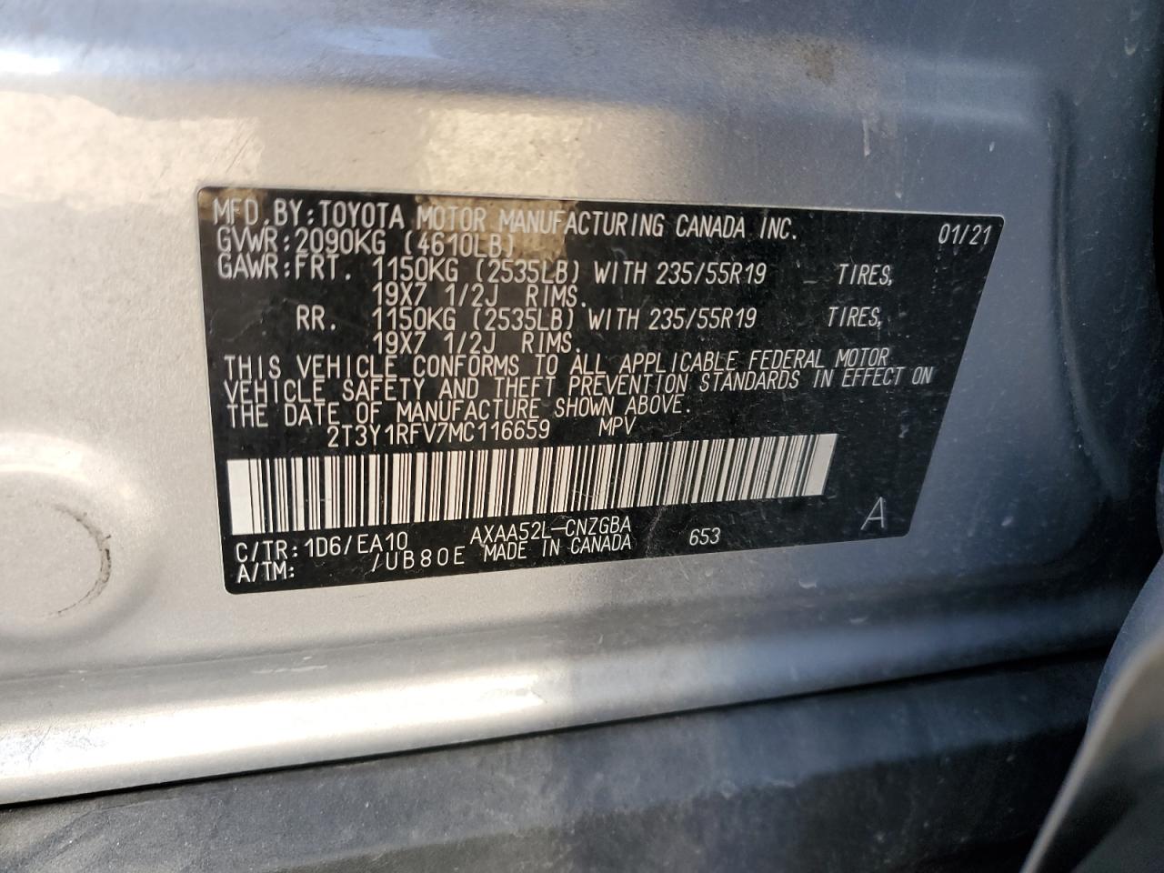 2021 Toyota RAV 4 VIN 2T3Y1RFV7MC116659 Copart auction photo, rear end / frame damage damage thumbnail 15