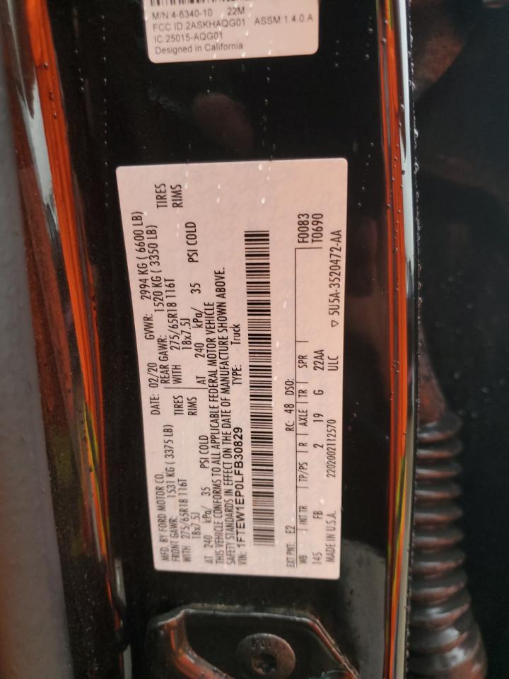 2020 Ford F-150 VIN 1FTEW1EP0LFB30829 Copart auction photo, front end / side damage thumbnail 13