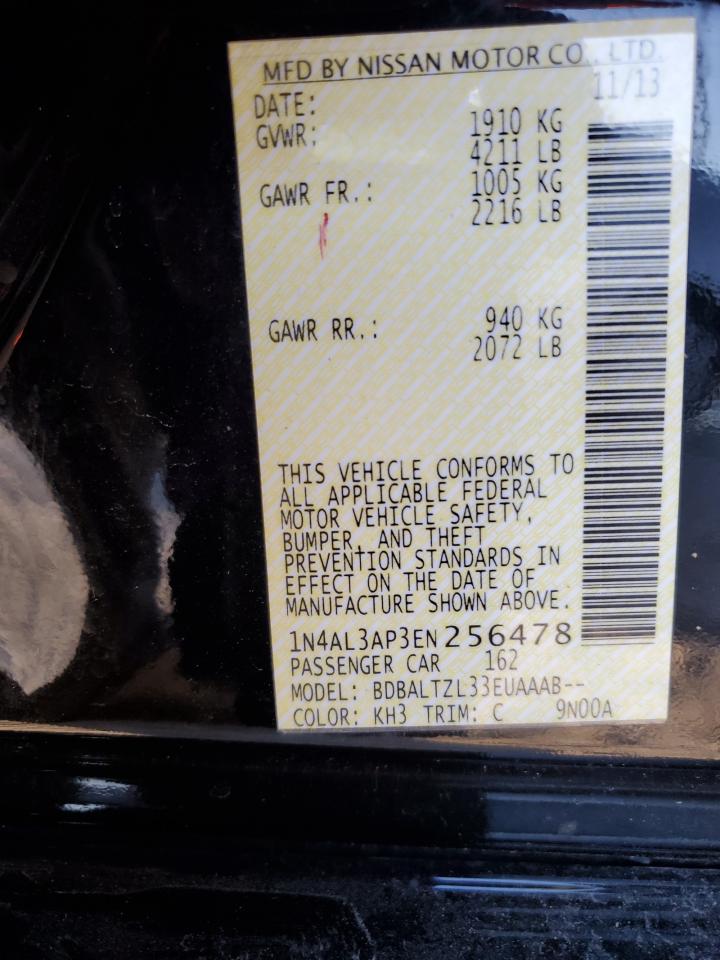2014 Nissan Altima VIN 1N4AL3AP3EN256478 Copart auction photo, front end / minor dent/scratches damage thumbnail 12
