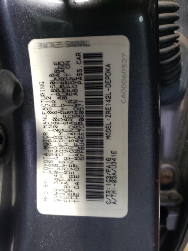 2012 Toyota Corolla VIN 5YFBU4EE7CP060571 Copart auction photo, front end damage thumbnail 12