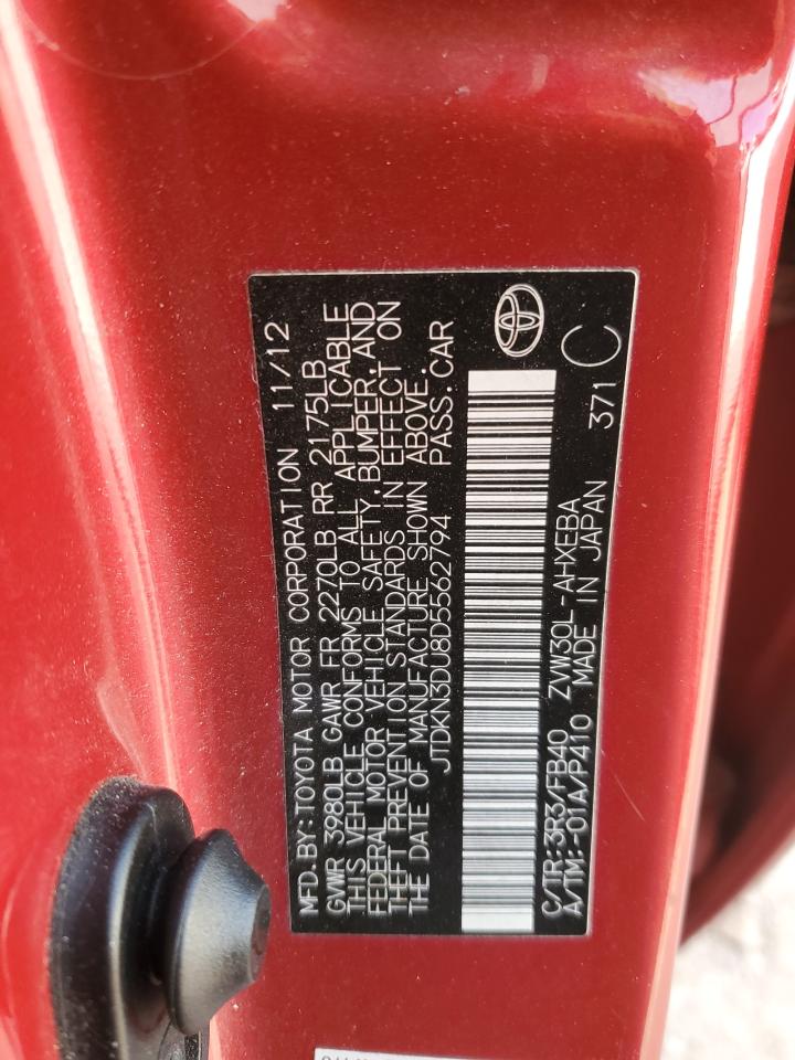 2013 Toyota Prius VIN JTDKN3DU8D5562794 Copart auction photo, rear end / minor dent/scratches damage thumbnail 12