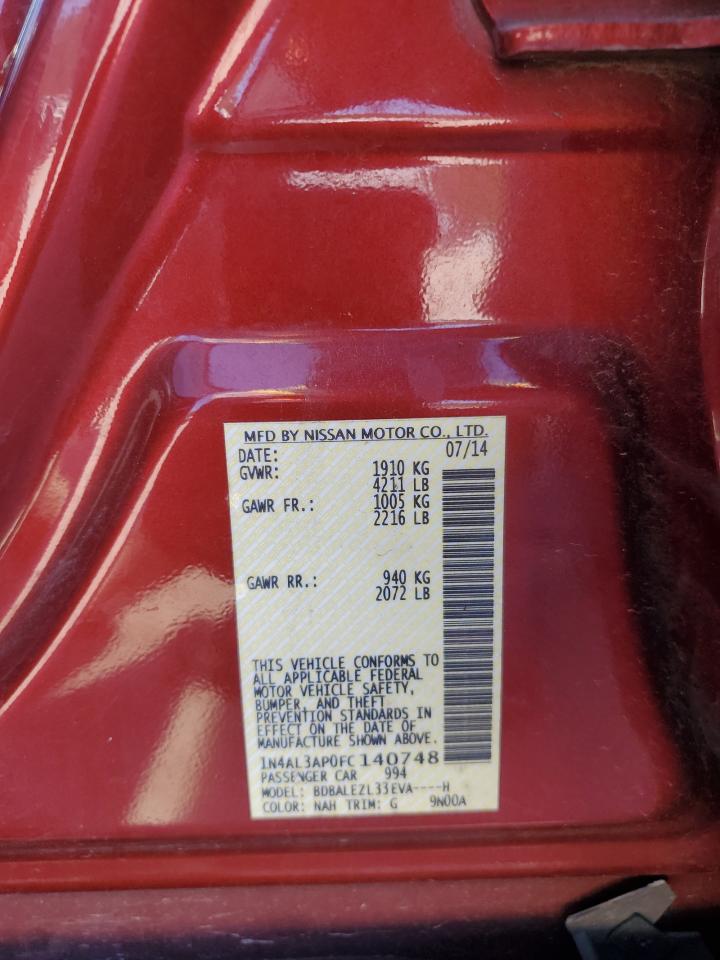 2015 Nissan Altima VIN 1N4AL3AP0FC140748 Copart auction photo, front end / side damage thumbnail 14