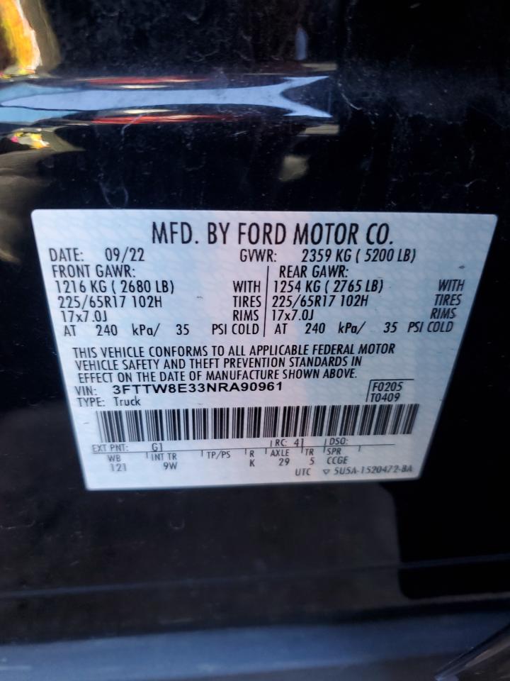 2022 Ford Maverick VIN 3FTTW8E33NRA90961 Copart auction photo, rear end damage thumbnail 12