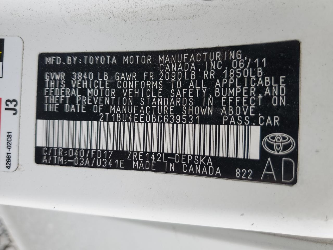 2011 Toyota Corolla VIN 2T1BU4EE0BC639531 Copart auction photo, front end damage thumbnail 13