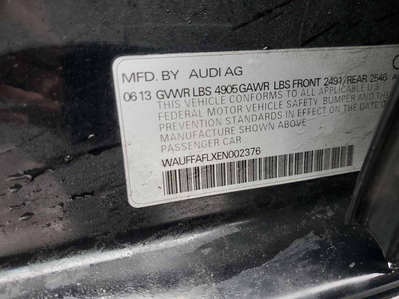 2014 Audi A4 VIN WAUFFAFLXEN002376 Copart auction photo, front end / undercarriage damage thumbnail 14