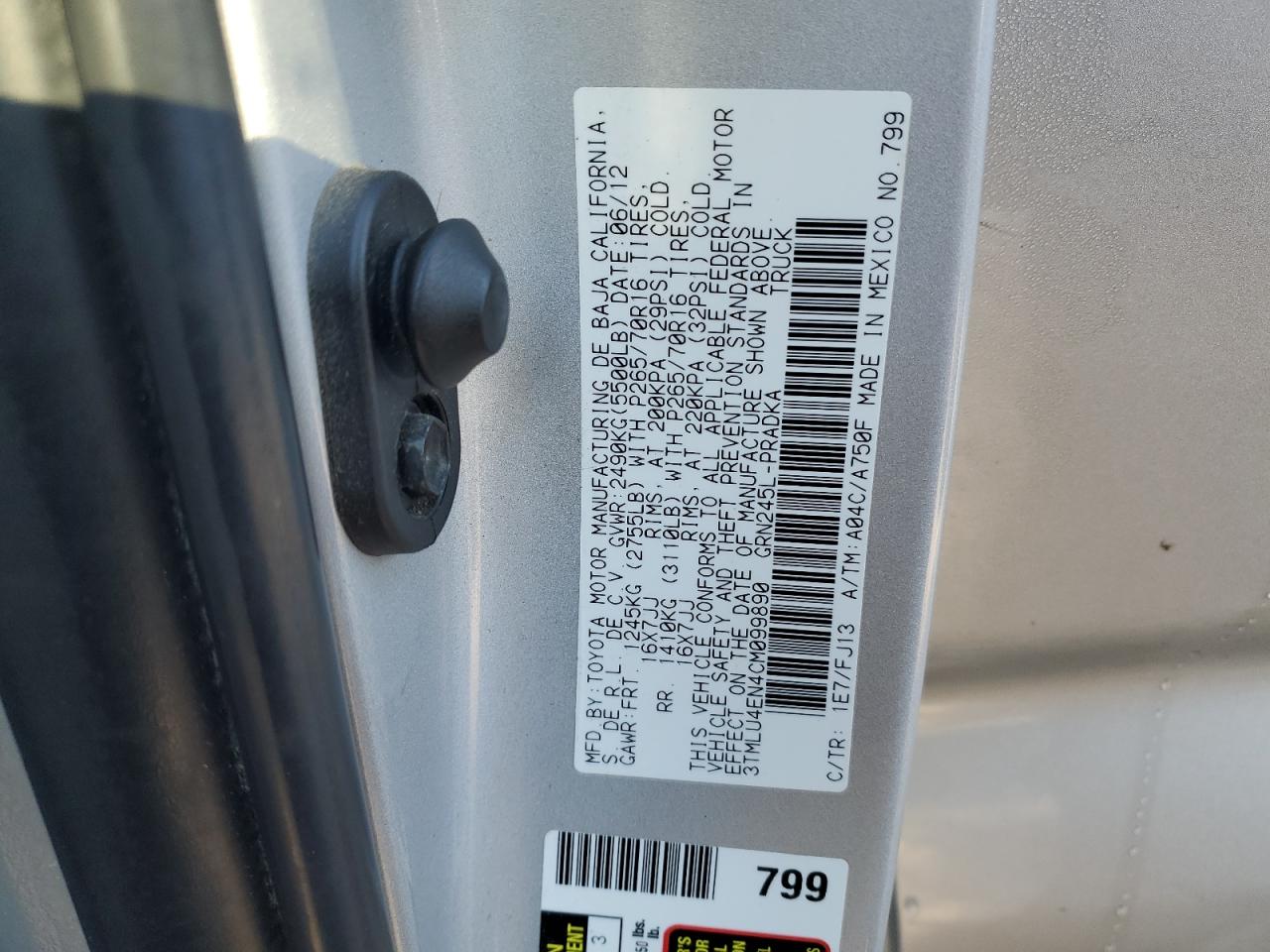 2012 Toyota Tacoma VIN 3TMLU4EN4CM099890 Copart auction photo, front end damage thumbnail 12