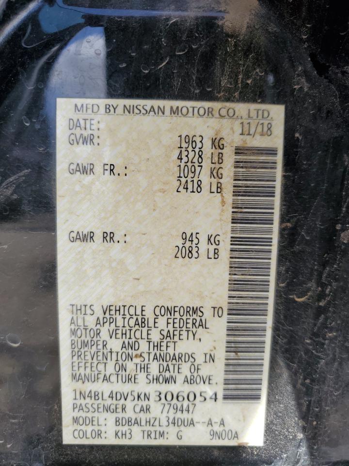 2019 Nissan Altima VIN 1N4BL4DV5KN306054 Copart auction photo, front end damage thumbnail 12