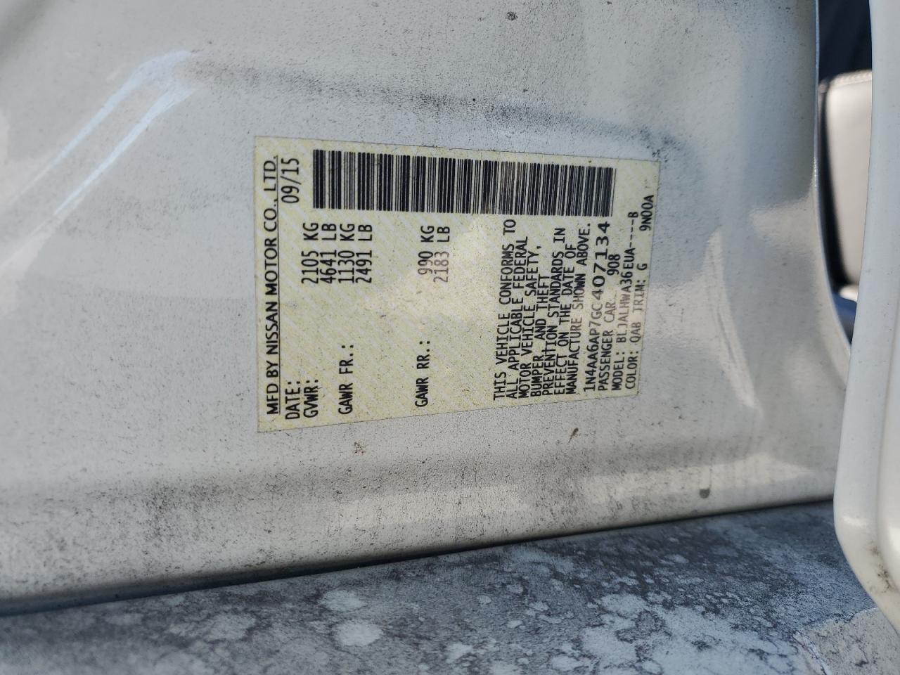2016 Nissan Maxima VIN 1N4AA6AP7GC407134 Copart auction photo, all over damage thumbnail 12