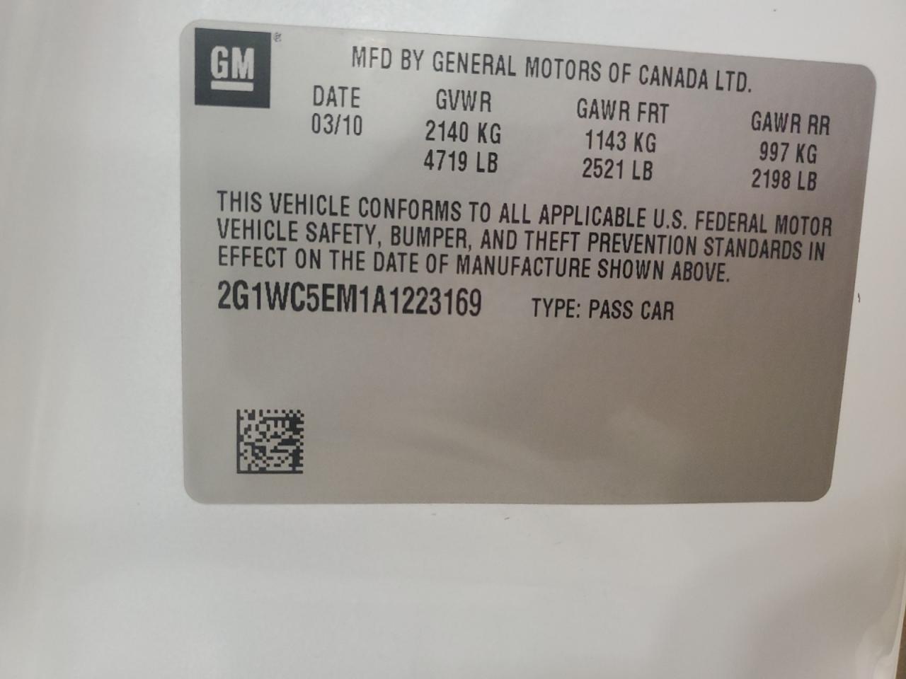 2010 Chevrolet Impala VIN 2G1WC5EM1A1223169 Copart auction photo, hail / front end damage thumbnail 12