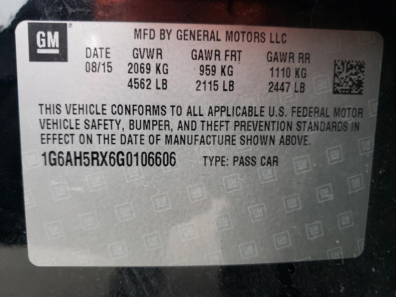 2016 Cadillac ATS VIN 1G6AH5RX6G0106606 Copart auction photo, rear end / front end damage thumbnail 12