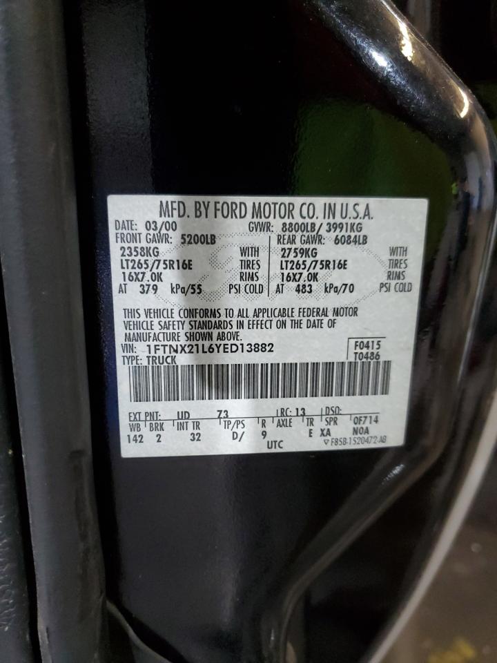 2000 Ford F250 VIN 1FTNX21L6YED13882 Copart auction photo, rear end damage thumbnail 12