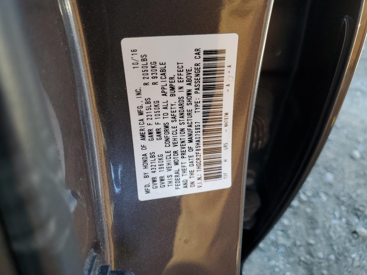 2017 Honda Accord VIN 1HGCR2F85HA075957 Copart auction photo, rear end damage thumbnail 12