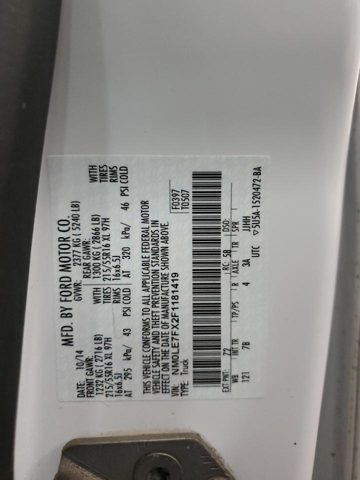 2015 Ford Transit VIN NM0LE7FX2F1181419 Copart auction photo, front end damage thumbnail 14