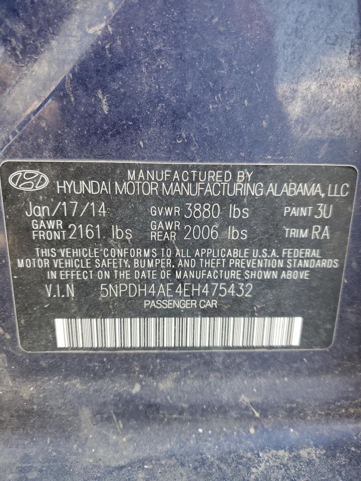 2014 Hyundai Elantra VIN 5NPDH4AE4EH475432 Copart auction photo, front end / side damage thumbnail 12