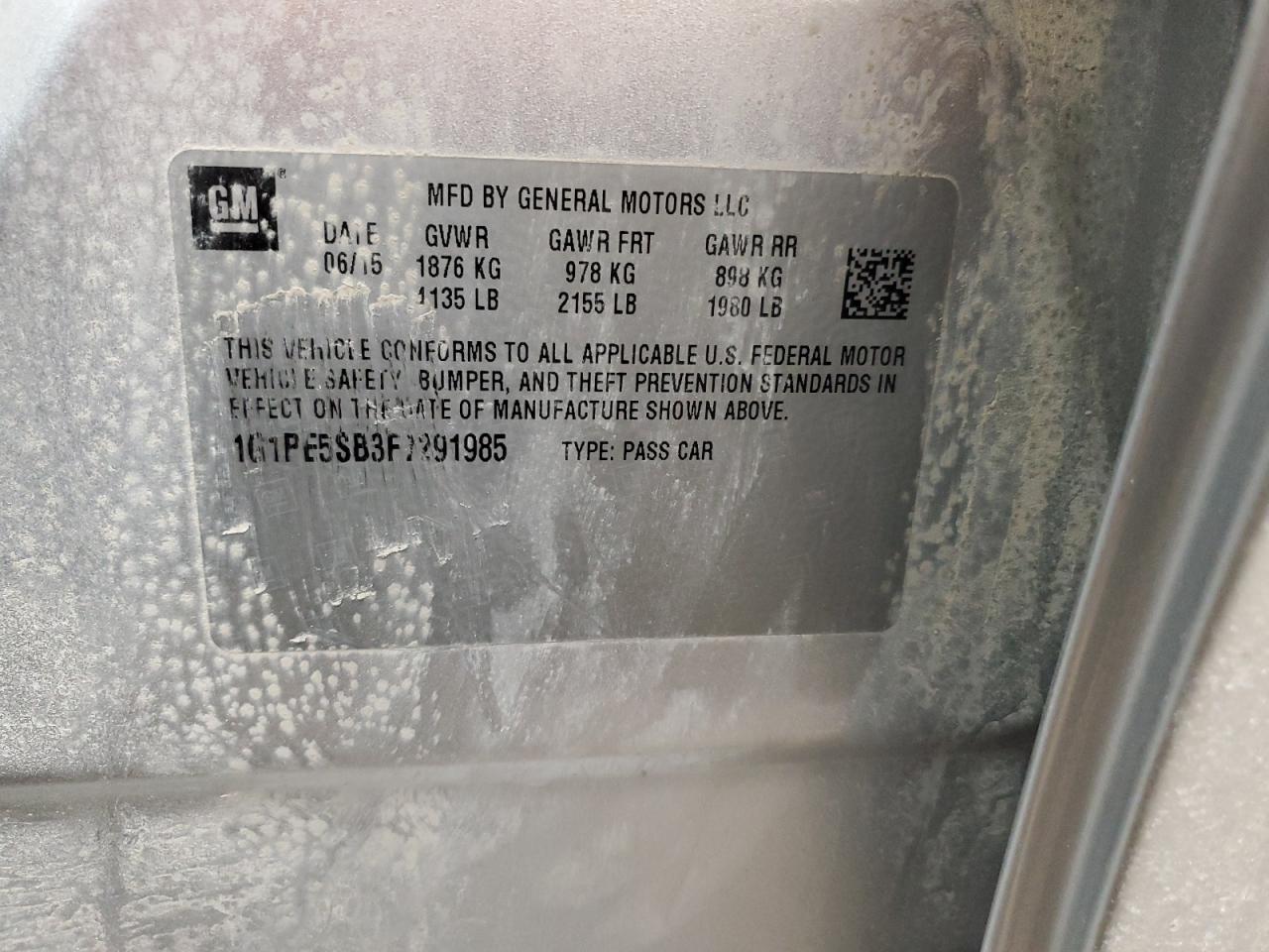 2015 Chevrolet Cruze VIN 1G1PE5SB3F7291985 Copart auction photo, front end damage thumbnail 14
