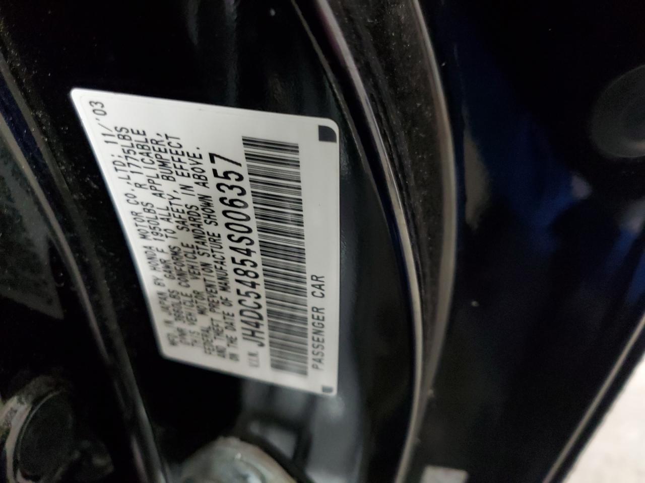 2004 Acura RSX VIN JH4DC54854S006357 Copart auction photo, rear end damage thumbnail 12