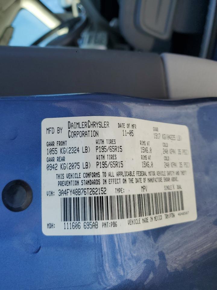 2006 Chrysler PT Cruiser VIN 3A4FY48B76T262152 Copart auction photo, front end / minor dent/scratches damage thumbnail 14
