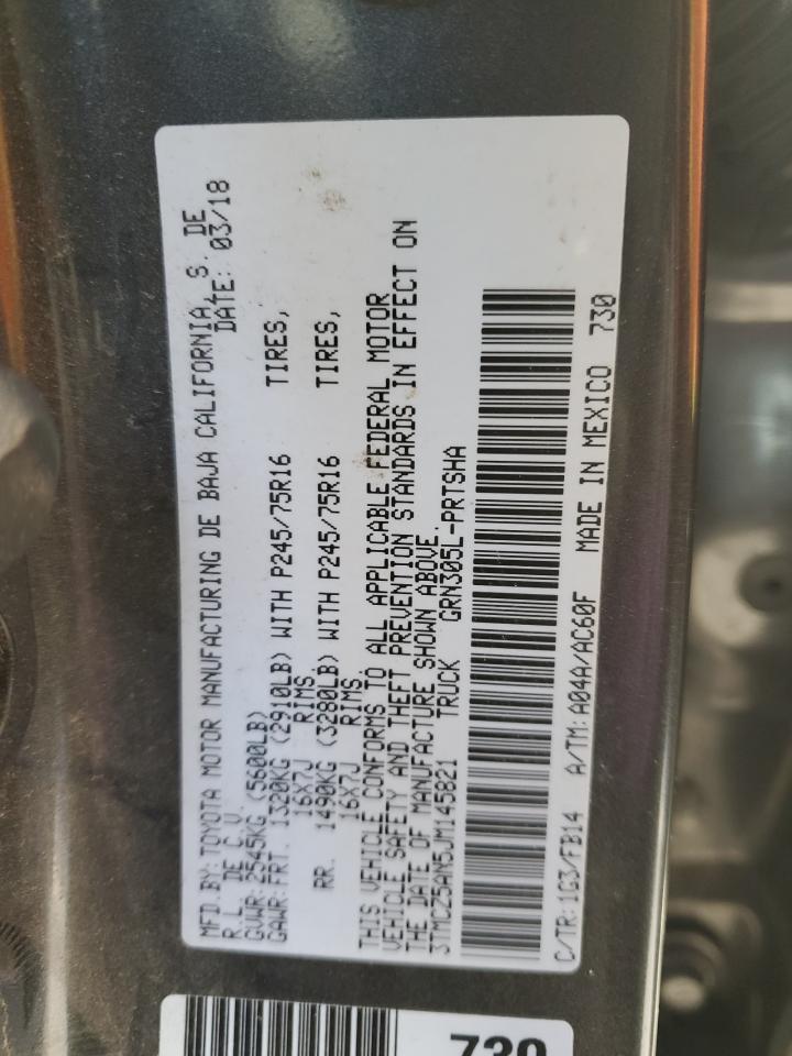 2018 Toyota Tacoma VIN 3TMCZ5AN5JM145821 Copart auction photo, all over / front end damage thumbnail 13
