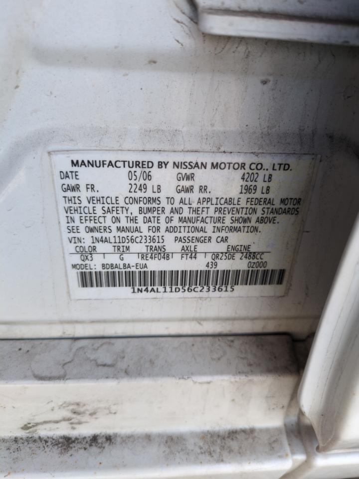 2006 Nissan Altima VIN 1N4AL11D56C233615 Copart auction photo, front end damage thumbnail 13