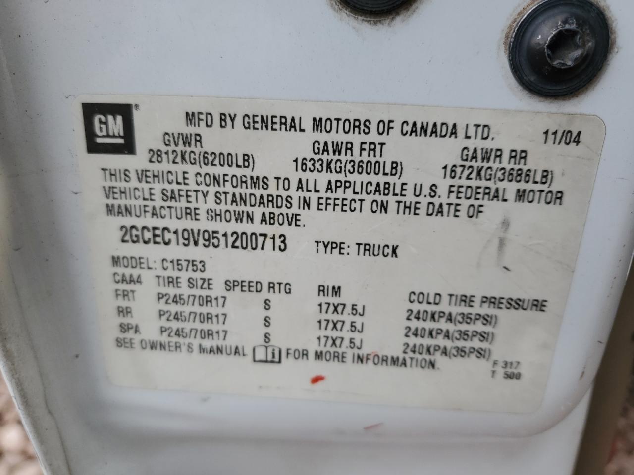 2005 Chevrolet Silverado VIN 2GCEC19V951200713 Copart auction photo, front end damage thumbnail 12