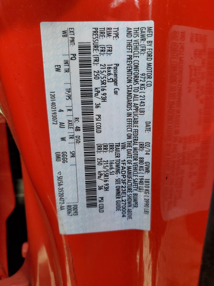2014 Ford Focus VIN 1FADP3F23EL270004 Copart auction photo, front end damage thumbnail 12