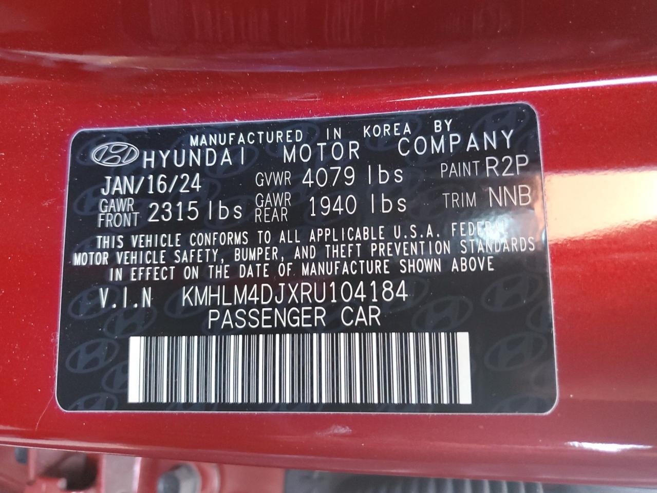 2024 Hyundai Elantra VIN KMHLM4DJXRU104184 Copart auction photo, rear end damage thumbnail 13